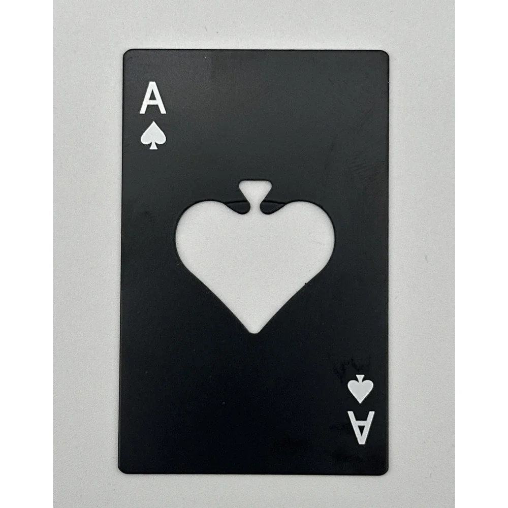 Ace of Spades Bottle Cap Opener Black Stainless Steel Playing Card Shaped New